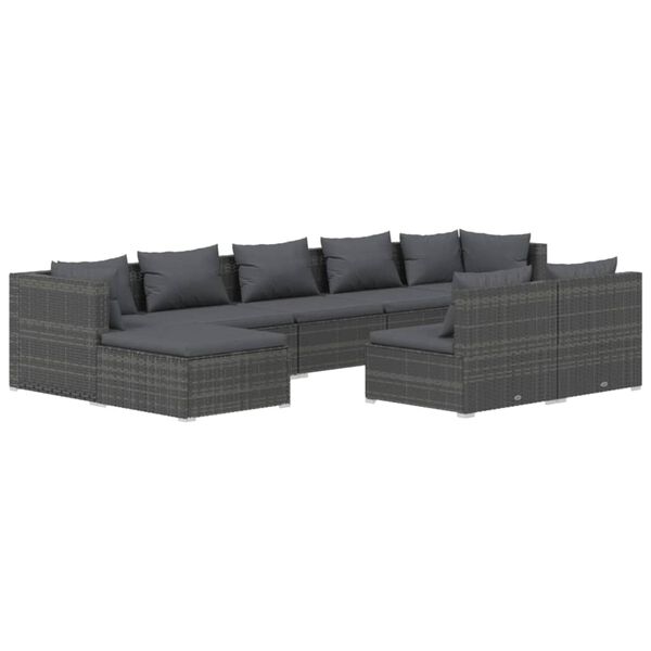 vidaXL 9 Piece Garden Lounge Set with Cushions Grey Poly Rattan