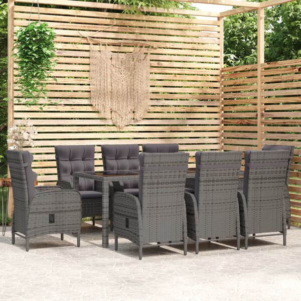 vidaXL 9 Piece Garden Dining Set Poly Rattan Grey