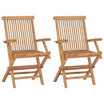 vidaXL Garden Chairs with Green Cushions 2 pcs Solid Teak Wood