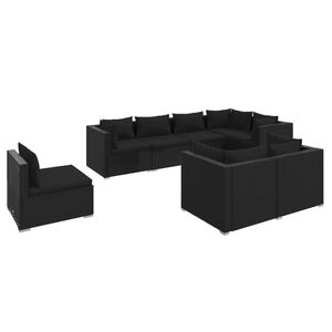 vidaXL 8 Piece Garden Lounge Set with Cushions Poly Rattan Black