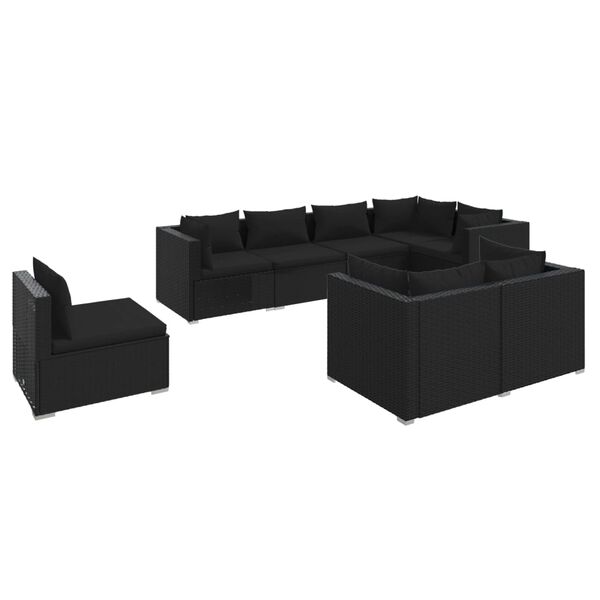 vidaXL 8 Piece Garden Lounge Set with Cushions Poly Rattan Black
