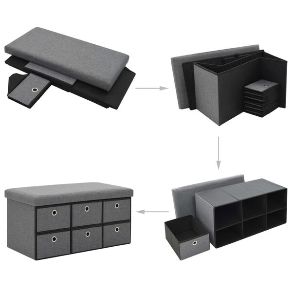 vidaXL Folding Storage Bench Faux Linen 76x38x38 cm Dark Grey