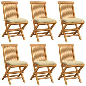 vidaXL Folding Chairs with Cream White Cushions 6 pcs Solid Teak Wood