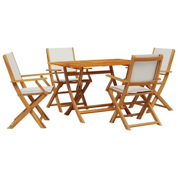 vidaXL 5 Piece Garden Dining Set Cream White Fabric and Solid Wood