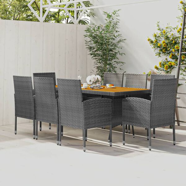 vidaXL 9 Piece Outdoor Dining Set Poly Rattan Grey