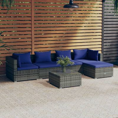 vidaXL 6 Piece Garden Lounge Set with Cushions Poly Rattan Grey