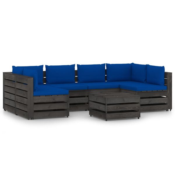 vidaXL 7 Piece Garden Lounge Set with Cushions Grey Impregnated Wood