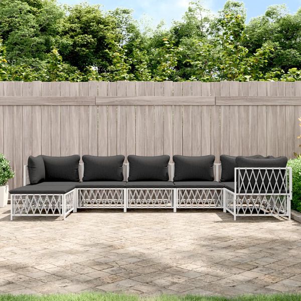 vidaXL 7 Piece Garden Lounge Set with Cushions White Steel