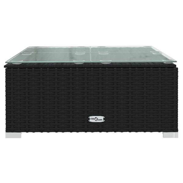 vidaXL Garden Coffee Table Black 60x60x30 cm Poly Rattan and Glass