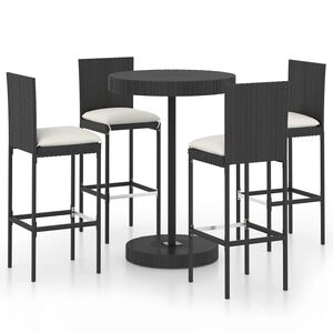 vidaXL 5 Piece Garden Bar Set with Cushions Poly Rattan Black