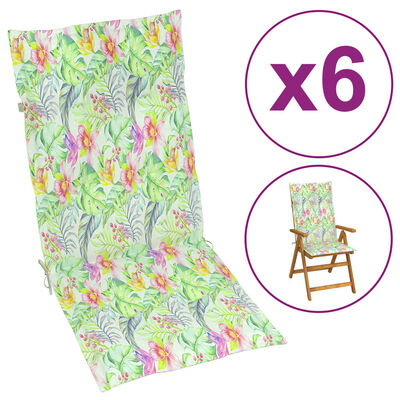 vidaXL Garden Highback Chair Cushions 6 pcs Leaf Pattern 120x50x3 cm Fabric