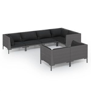 vidaXL 7 Piece Garden Lounge Set with Cushions Poly Rattan Dark Grey