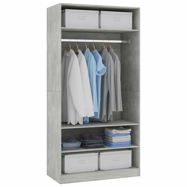 vidaXL Wardrobe Concrete Grey 100x50x200 cm Engineered Wood