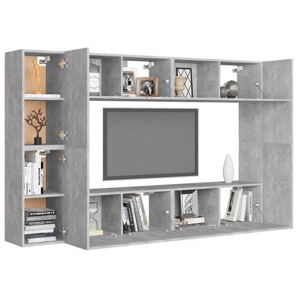 vidaXL 8 Piece TV Cabinet Set Concrete Grey Engineered Wood