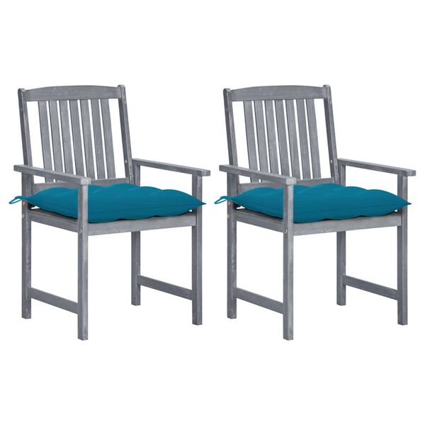 vidaXL Garden Chairs with Cushions 2 pcs Grey Solid Acacia Wood