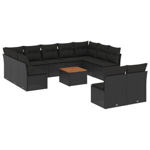 vidaXL 12 Piece Garden Sofa Set with Cushions Black Poly Rattan
