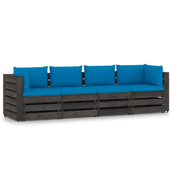 vidaXL 4-Seater Garden Sofa with Cushions Grey Impregnated Wood