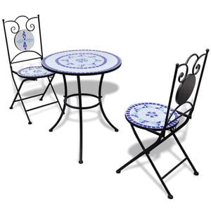 vidaXL 3 Piece Bistro Set Ceramic Tile Blue and White