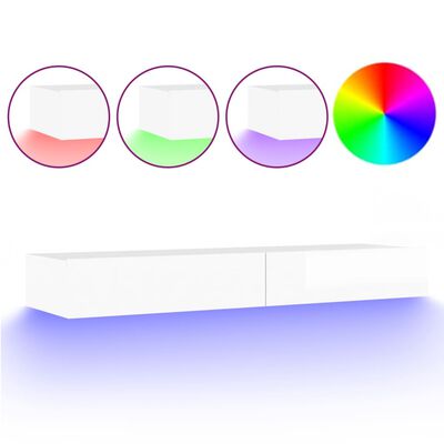 vidaXL TV Cabinet with LED Lights High Gloss White 120x35x15.5 cm