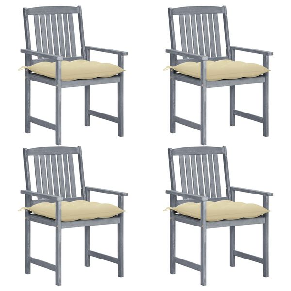 vidaXL Garden Chairs with Cushions 4 pcs Grey Solid Acacia Wood