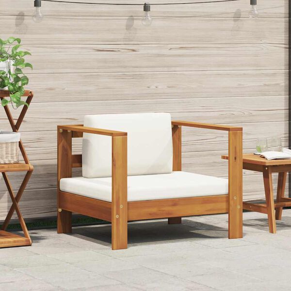 vidaXL Garden Chair with Cushion Cream Solid Acacia Wood