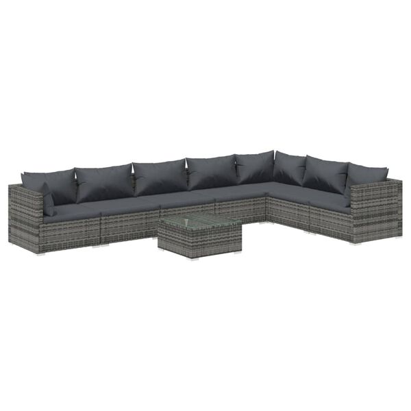 vidaXL 8 Piece Garden Lounge Set with Cushions Poly Rattan Grey