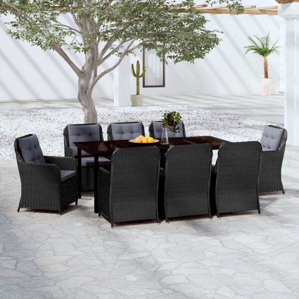 vidaXL 9 Piece Garden Dining Set Black