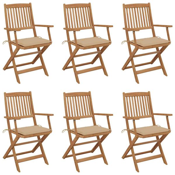 vidaXL Folding Garden Chairs 6 pcs with Cushions Solid Acacia Wood