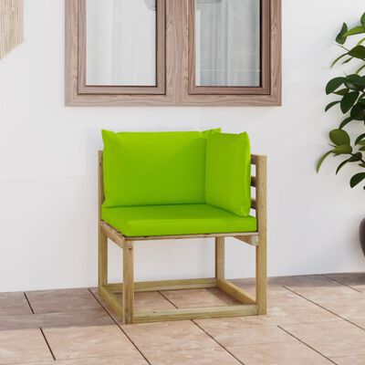 vidaXL Garden Corner Sofa with Cushions Green Impregnated Pinewood