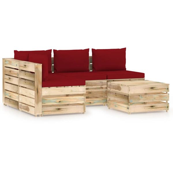 vidaXL 5 Piece Garden Lounge Set with Cushions Green Impregnated Wood