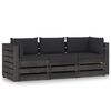 vidaXL 3-Seater Garden Sofa with Cushions Grey Impregnated Wood