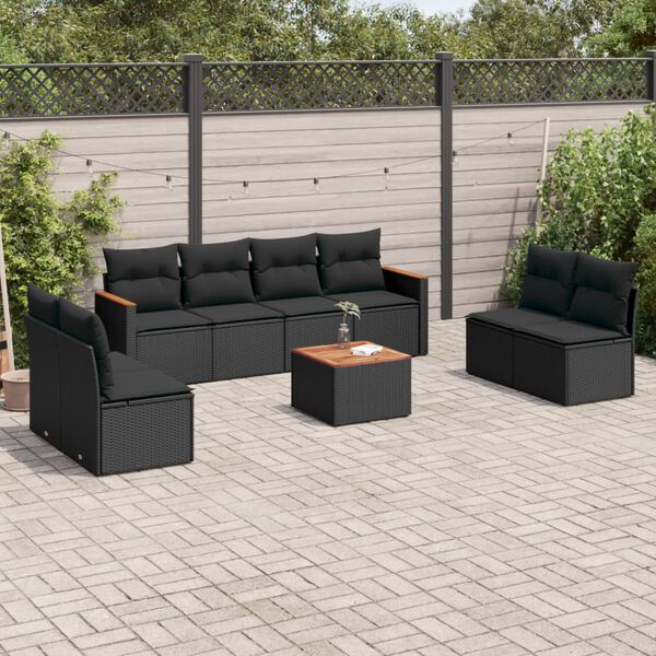 vidaXL 9 Piece Garden Sofa Set with Cushions Black Poly Rattan