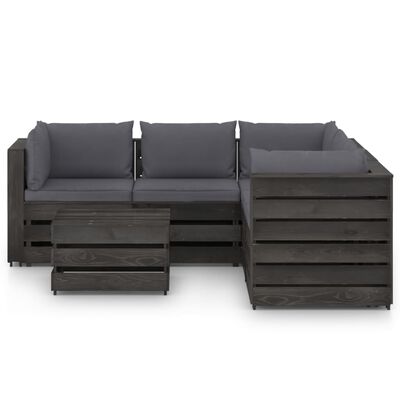 vidaXL 6 Piece Garden Lounge Set with Cushions Grey Impregnated Wood