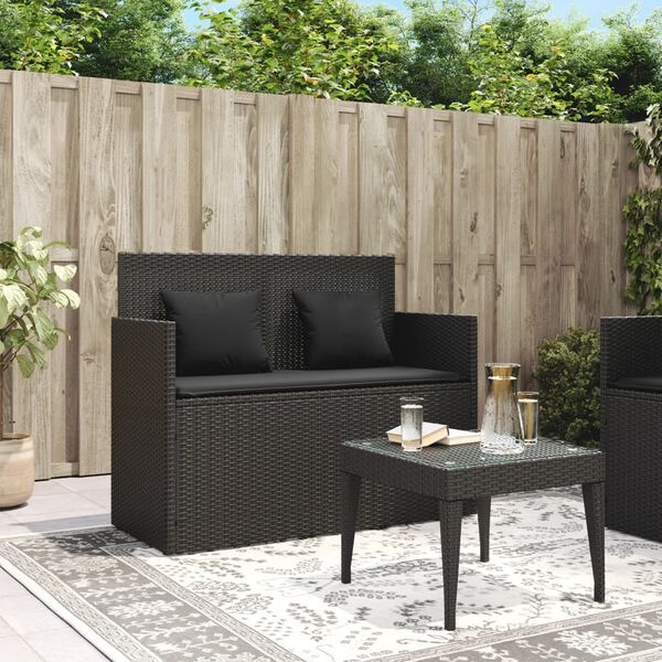 vidaXL Garden Bench with Cushions Black Poly Rattan