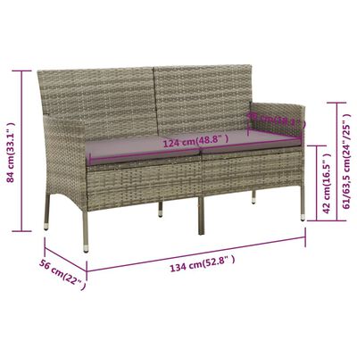 vidaXL 3-Seater Garden Sofa with Cushion Grey Poly Rattan