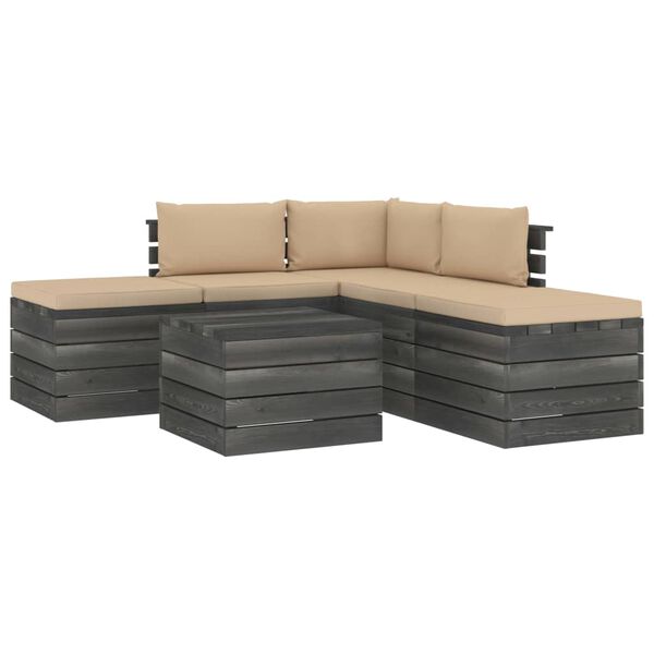 vidaXL 6 Piece Garden Pallet Lounge Set with Cushions Solid Pinewood