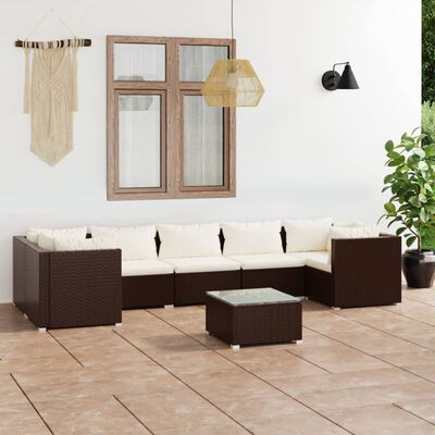 vidaXL 8 Piece Garden Lounge Set with Cushions Poly Rattan Brown