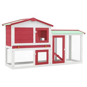 vidaXL Rabbit Hutch | Red and White | Solid Fir Wood | Large | Durable