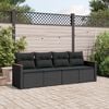 vidaXL 4 Piece Garden Sofa Set with Cushions Black Poly Rattan