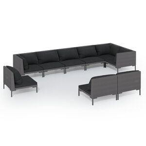 vidaXL 9 Piece Garden Lounge Set with Cushions Poly Rattan Dark Grey