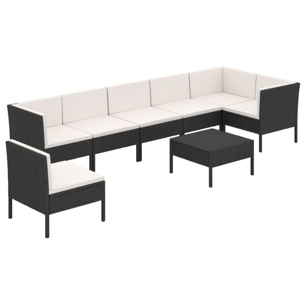 vidaXL 8 Piece Garden Lounge Set with Cushions Poly Rattan Black