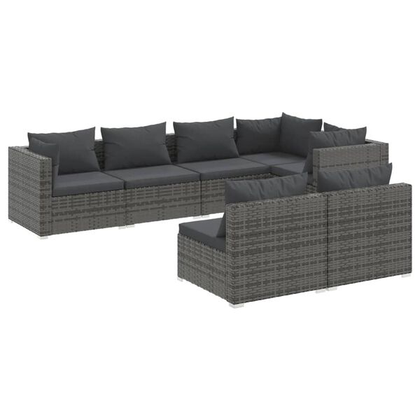 vidaXL 7 Piece Garden Lounge Set with Cushions Grey Poly Rattan