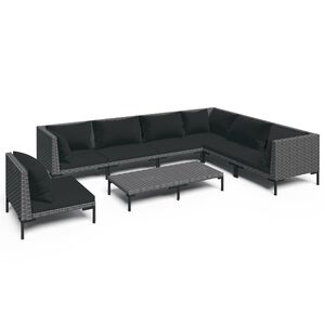 vidaXL Garden Lounge Set | Dark Grey Rattan, Black Cushions