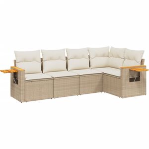 vidaXL 5 Piece Garden Sofa Set with Cushions Beige Poly Rattan