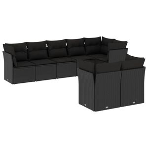 vidaXL 8 Piece Garden Sofa Set with Cushions Black Poly Rattan