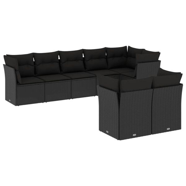 vidaXL 8 Piece Garden Sofa Set with Cushions Black Poly Rattan