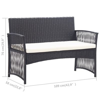 vidaXL 4 Piece Garden Lounge Set with Cushion Poly Rattan Black