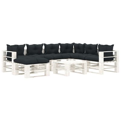 vidaXL 8 Piece Garden Pallets Lounge Set with Anthracite Cushions Wood