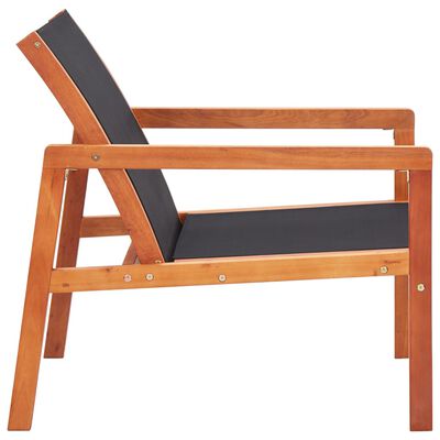 vidaXL Garden Lounge Chair Black Solid Eucalyptus Wood and Textilene