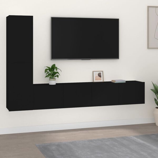 vidaXL 4 Piece TV Cabinet Set Black Engineered Wood